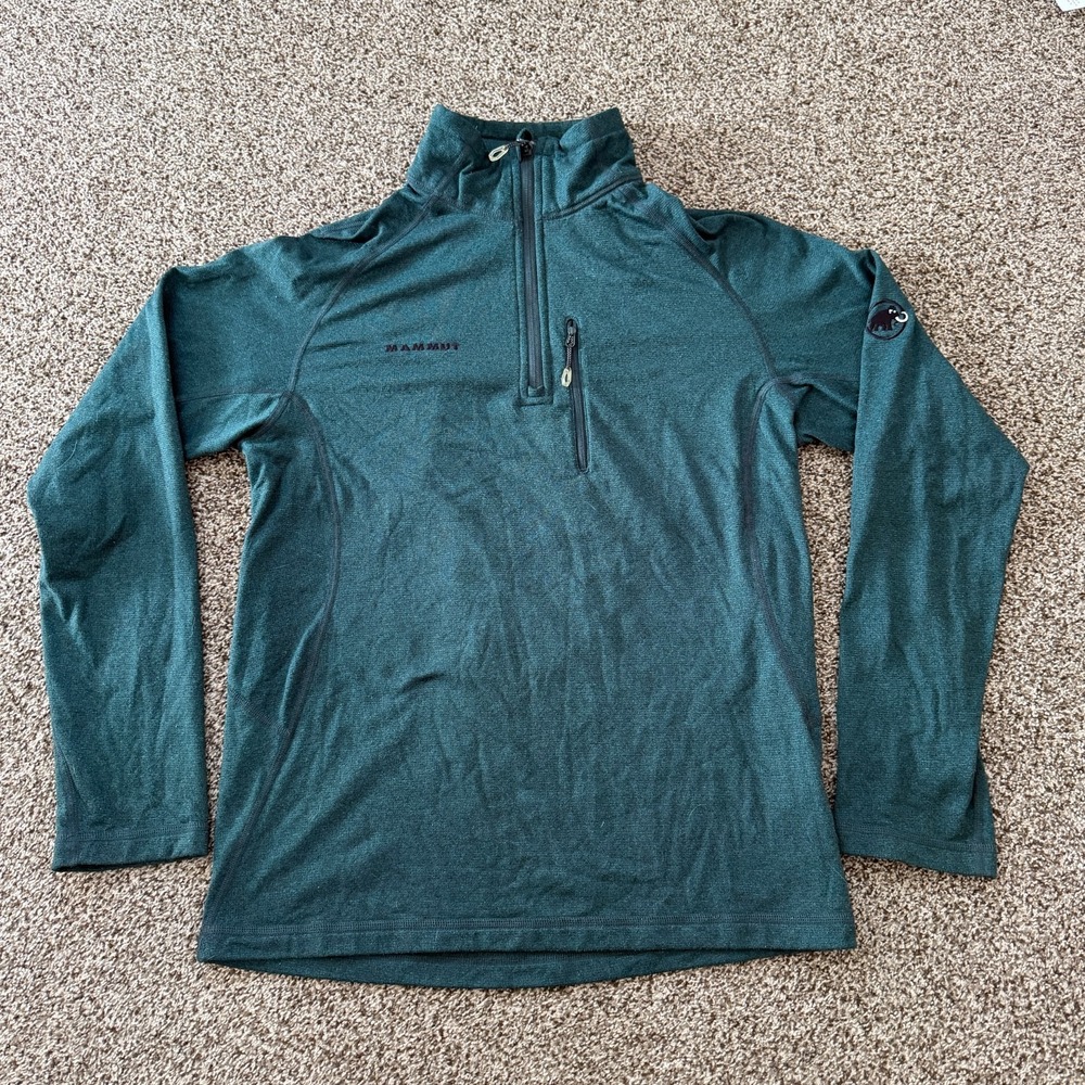 MAMMUT Elwha 1/4 Zip  Grid Fleece Jacket Size Medium Blue Hiking Run